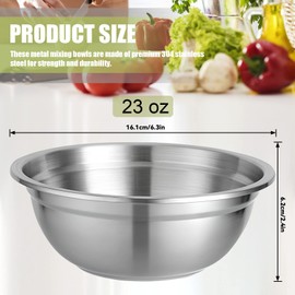 Betinyar 304 Stainless Steel Bowls, 4pcs 23 Oz Metal Mixing Bowls Stainless Steel, 6.3" Non-Slip Bottom Mixing Bowl Set, Stainless Steel Mixing Bowls for Kitchen