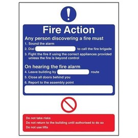 V Safety General Fire Action Dial Sign - Portrait - 150mm x 200mm - 2mm Rigid Plastic