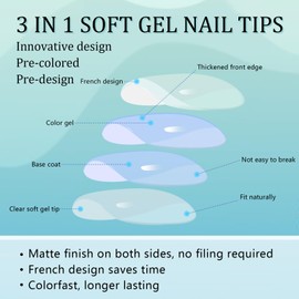 Nude-White French Gel Nail Tips(Matte) 3 in 1 Press On Nails 15 Size 180Pcs Nail Art DIY Fake Nails Soft Short Square Pre-applied Tip Primer Acrylic Tips Kit No Need to File Professional Use