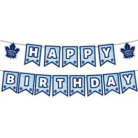 Maple Leafs Happy Birthday Banner, Hockey Team Theme Birthday Decorations for Boys Girls Teens Adults, Reusable Background Wall Decor for Birthday Party Supplies