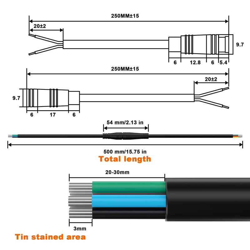baluoqi Electric Bike Extension Cable Connector -3Pin, Waterproof, Perfect as