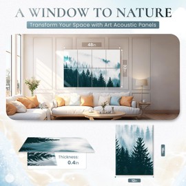 AUSLET 8 Pack Decorative Sound Absorbing Panels, Sound Absorbing Wall Art, 48X32 Inches Acoustic Wall Art for Decoration, Art Acoustic Panels, Acoustic Treatment, Adhesive Included, Misty Forest