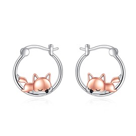 Fox Hoop Earrings for Women 925 Sterling Silver Cute Fox Earrings Jewelry Gifts for Girls (fox 2)