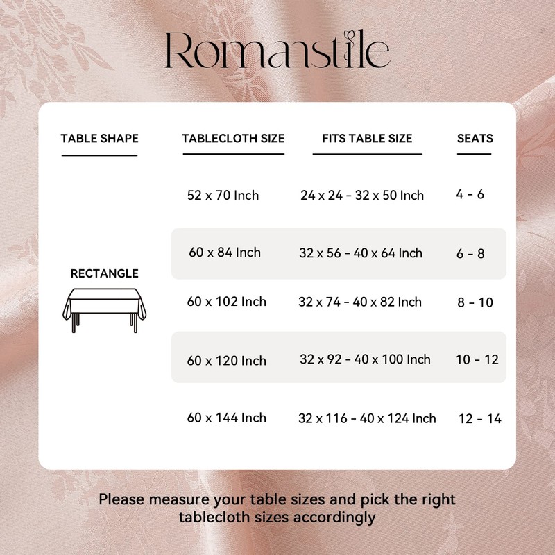 Romanstile Jacquard Rectangle Tablecloth, Waterproof Elegant Damask Rose Floral Pattern