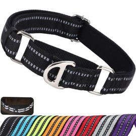 MAOWUWUJOZ Collares Martingala para Perros Grandes, antitirones, con Nailon Reflectante, Acolchados, cómodos y Ajustables, Seguros, sin Hebilla, para Paseos nocturnos y Entrenamiento, Color Negro L