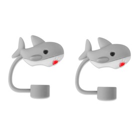 2Pcs Gray Shark Silicone Straw Covers and Caps Compatible with Cups, Drinking Straw Reusable Straw Tips Lids Drinking Straw Dispensers Kitchen Accessories