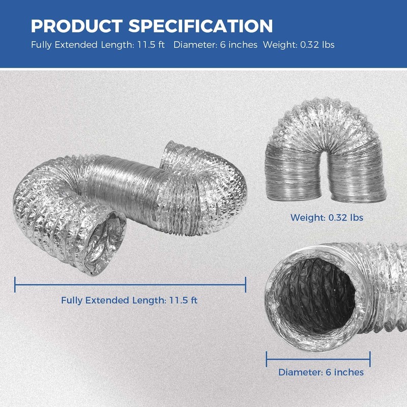 ALORAIR Dehumidifier Aluminum foil Outlet Duct with a Diameter of