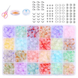 FYHJTRT 480pcs 8mm Glass Beads for Jewelry Making, 24 Colors Candy Style Beads Kit, DIY Bracelet Making Supplies for Bracelets, Necklaces, Earrings, Craft Beading Kit