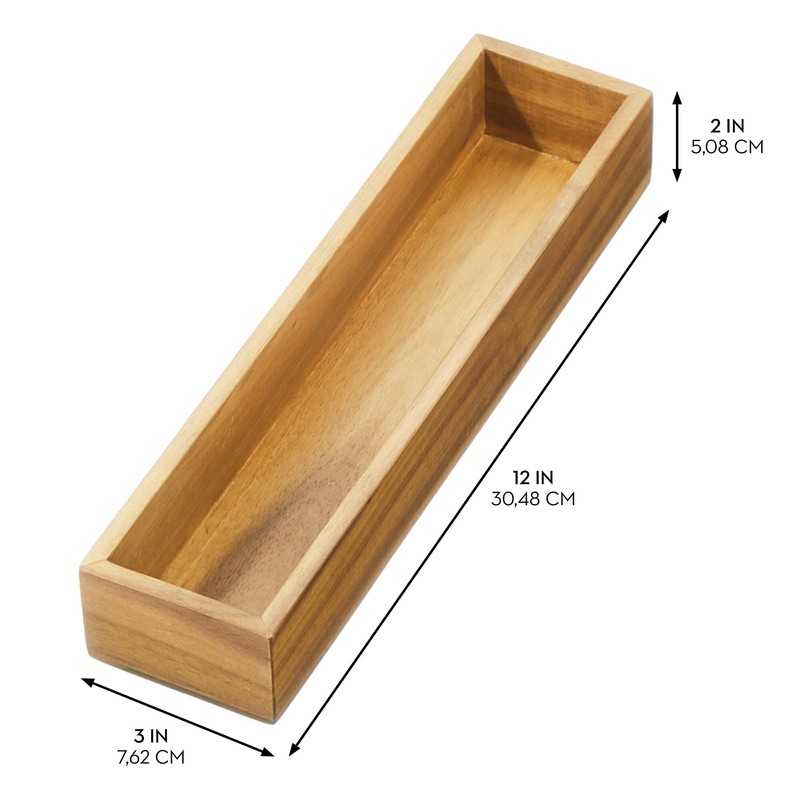 iDesign Acacia Wood Narrow Kitchen Drawer Organizer - Set of