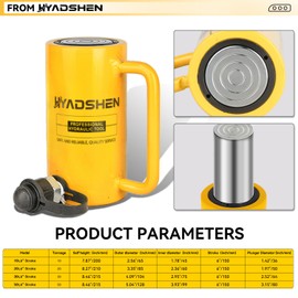 HYADSHEN 10 ton 6" Stroke Hydraulic Cylinder Long Jack Porta Power Ram Single Acting Lifting Cylinder Retract Automatically for Shipbuilding Bridge
