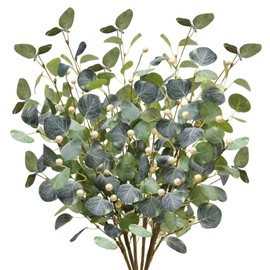 unlemoni 6 PCS Artificial Eucalyptus Stems with Berries, Tall 27.5" Faux Eucalyptus Branches Fake Greenery Plants Stems for Vase Home Party Wedding Spring Decorations