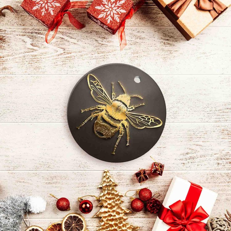 Ornamento de Navidad de cerámica con pedente, abeja dorada 3D