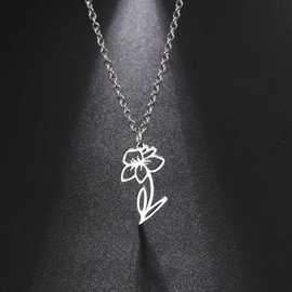 KKJOY Birth Month Flower Necklace Stainless Steel 12 Month Birthday Flower Pendant Necklace Best Friend Necklace Jewellery Gifts for Women