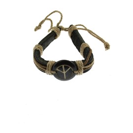 Zac's Alter Ego Adjustable CND Peace Sign Reconstructed Leather Bracelet with String