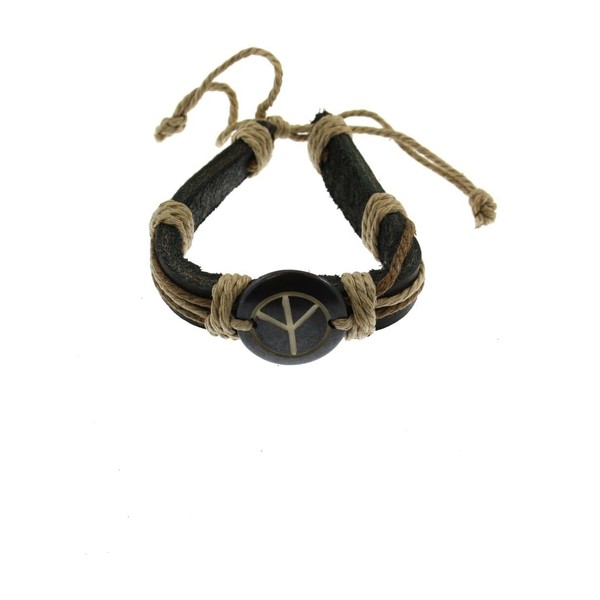 Zac's Alter Ego Adjustable CND Peace Sign Reconstructed Leather Bracelet