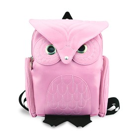 YUHUAWYH Women's PU Leather Backpack Girls Leisure Cartoon Owl Daypack Bag, A pink, Modern