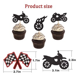 24 Pcs Motorcycle Cupcake Toppers for Motorcycle Theme Party Decorations, Racing Party Cupcake Decors for Boy's Birthday, Sports Theme Celebrating Party Supplies (Black)