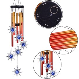Blue Evil Eye Sun Wind Chimes Outdoor Decor, Mobile Sun Evil Eye Wind Catcher, Evil Eye Sun Wind Bells, Sun Blue Evil Eye Amulet Wind Chimes for Home, Gift for Mom, Balcony, Patio, Garden Decoration