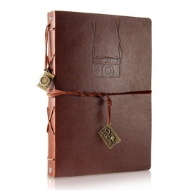 ThxMadam Leather Scrapbook Photo Album Vintage DIY Memory Book Guest Book Photograph Album Present for Valentines Anniversary Mother’s Day Birthday Gift for Photographer Boy Men Father Husband