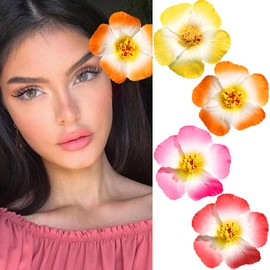 VENOFEN Hawaiian Flower Hair Clips Colorful Hibiscus Flowers Clips for Hair Plumeria Artificial Flower Hair Accessories for Women and Girls Summer Beach Party Hair Decoration