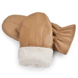 Harssidanzar Genuine Leather Mittens Mens, Warm Lined Winter Leather Mitt SM047CA,Camel,size L