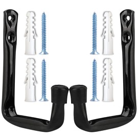 CUIDAKJ Pack of 2 Wall Holders, Robust J-Hooks, 11.5 cm x 10 cm, Wall Hooks, Universal Hooks, Ladder Hooks, J Shape Garage Hooks, Wall Mount Garage Hanger, Organiser, Universal Hook for Screwing Black