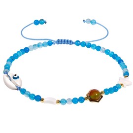 Wizock Ocean Agate Star and Moon Beaded Anklet Reiki Crystals and Stones Ankle Bracelets for Women Shell with Evil Eye Jewelry Summer Beach Gifts