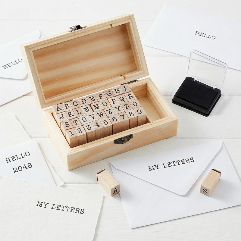 36 PCS Wooden Alphabet and Number Rubber Stamp Set, Typewriter