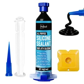 POLIXEL RTV Silicone Sealant Adhesive, 100% Silicone Waterproof Caulk Strength Adhesive for Car Windshield, Window, Bathroom & Kitchen Shrink & Crack Proof (Black, 40g/1.4oz)