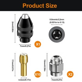 GVRGO Bohrfutter-Spannzangen-Set, 15-teilig, Ersatz 4486 4485 Bohrfutter-Spannzangen-Set, kompatibel mit Dremel 0,8–3,2 mm Schaft, Drehwerkzeug, Dremel 3000, 4000, 7700, 8200,