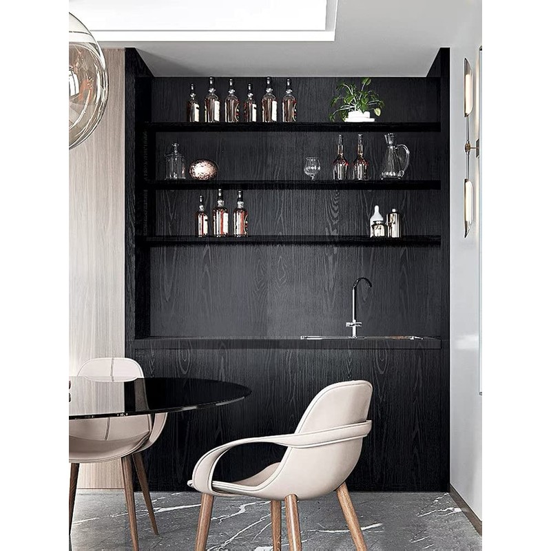 24" x118"Black Wood Wallpaper Peel and Stick Film Black Wallpaper