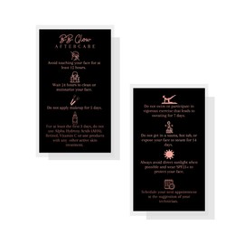 Boutique Marketing LLC BB Glow Aftercare Cards | 50 Pack | Size 2x3.5” inches Business Card Size | Microneedled BB Glow Black with Rose Gold Color Design, black, rose gold
