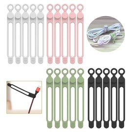 UMUST [20Park]UMUST Silicone Cable Ties,Reusable Cable Management Organizer, Multipurpose Elastic Cord Organizer for Bundling and Fastening Cable Cords Wires(black,white,pink,green)