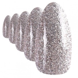 False Nails Bling Art Silver Gel Nails Stiletto Almond 24 False Nails Long Tips with Glue