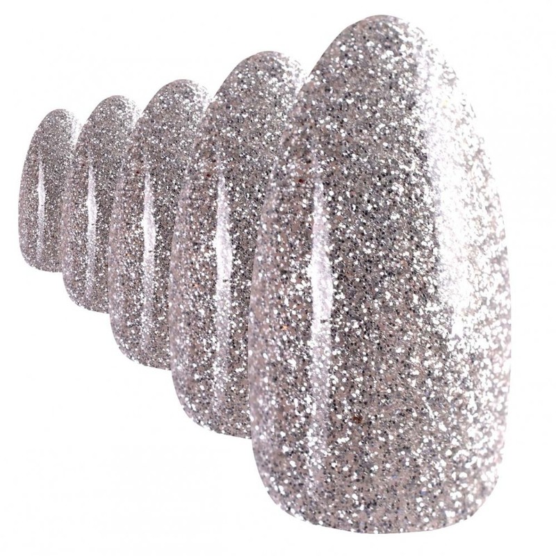 False Nails Bling Art Silver Gel Nails Stiletto Almond 24