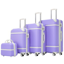 ROISDIYI Luggage Sets 4 Pieces 20"/24"/28" Luggages and Hardside Expandable Cosmetic Case Spinner Suitcase with TSA Lock Lightweight Luggage (Purple)