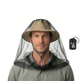 Mosquito Net Head Pack of 2 Ultra Large Design Mosquito Net Outdoor Mosquito Net Head with Extra Fine Mesh for Camping, Hiking, Fishing, Gardening, Suitable for Most Hats, Lightweight with 1 Carry Bag