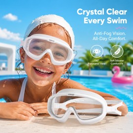 Kids Anti-Fog Swim Goggles with Case – Waterproof Big Frame Eyewear for Pool & Water Parks