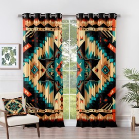 Aztec Curtains 63 Inch Length - Southwestern Native American Patterned Blackout Curtains for Living Room Bedroom, Room Darkening Grommet Drapes Window Treatments, 2 Panel Set