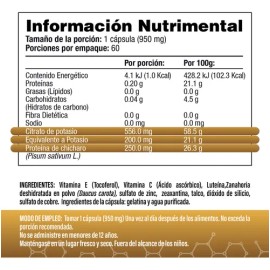 Citrato de Potasio 518 mg (200 mg de Potasio Elemental) - Uno al día - 60 Cápsulas - S&V - Sin Gluten y Sin OMG.