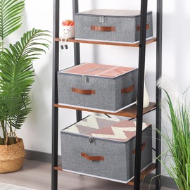 OUTBROS Storage Box, Fabric Storage Container with Lid, Foldable Organiser Box, Storage Basket for Wardrobe or Under Bed, Grey, 38 x 26 x 15 cm, Pack of 1