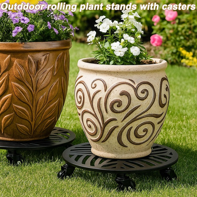 2 Packs Metal Plant Caddy with Wheels 13” Heavy-duty Wrought