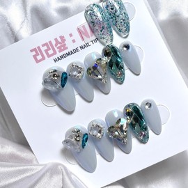 Emerald Princess Aurora handmade nail tips - short ballerina / 에메랄드빛 오로라 공주 수제네일팁 - 숏발레리나