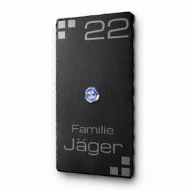 Slate Bell Sign with Desired Engraving and Motifs | Doorbell Model Jäger 10 x 20 cm - Optional with Illuminated LED Bell Button and Various Accessories - Natural Slate Bell