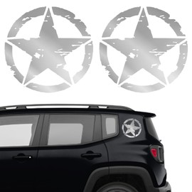 Longivia® Pack of 2 Star Military Stickers (Sizes 25 cm, 20 cm, 15 cm, 10 cm) 4x4 Off Road Sticker USA Army Oldschool - for Motorcycle, Car, Bonnet, Renegade (15 cm, Silver) Car Sticker