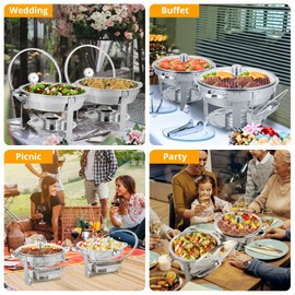 ROVSUN 5Qt 4 Pack Chafing Dish Buffet Set, NSF Stainless Steel Round Chafers for Catering, Buffet Servers and Warmers Set with Glass Lid & Lid Holder, Thick Stand Frame for Wedding Party Banquet Event