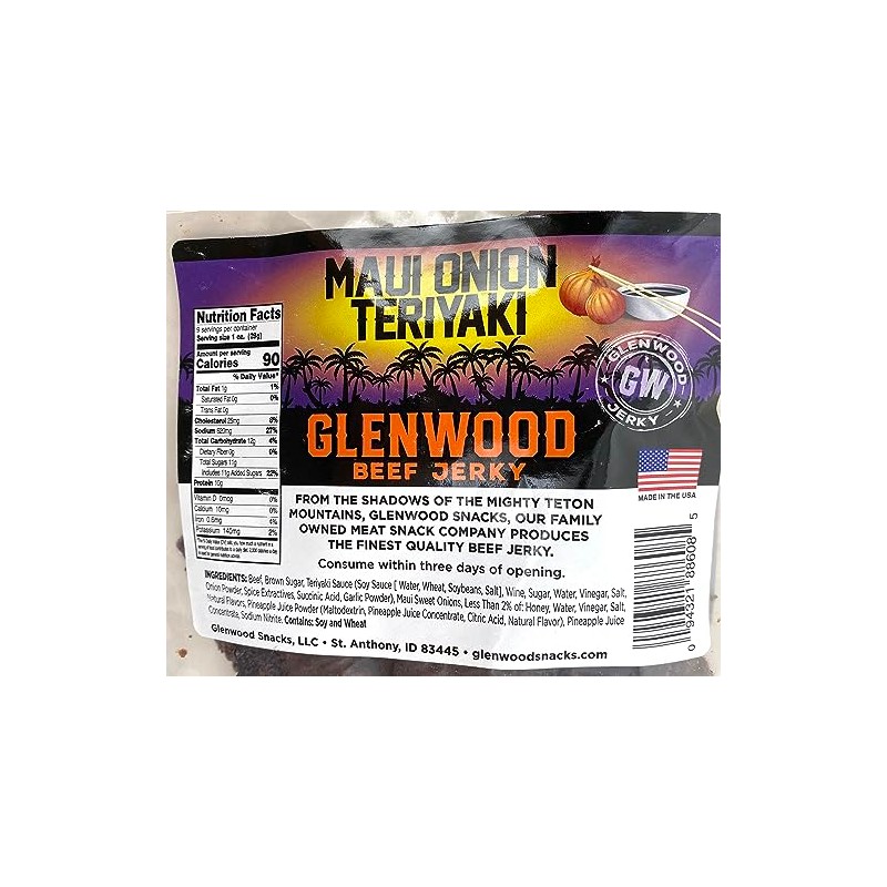 Glenwood Snacks Beef Jerky Maui Onion Teriyaki Jerky 9 Ounce