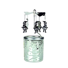 Kerzenfarm Father Christmas Rotary Carousel for Tealights, Metal and Glass, 16.5cm high, Silver, 6x6x16.5 cm