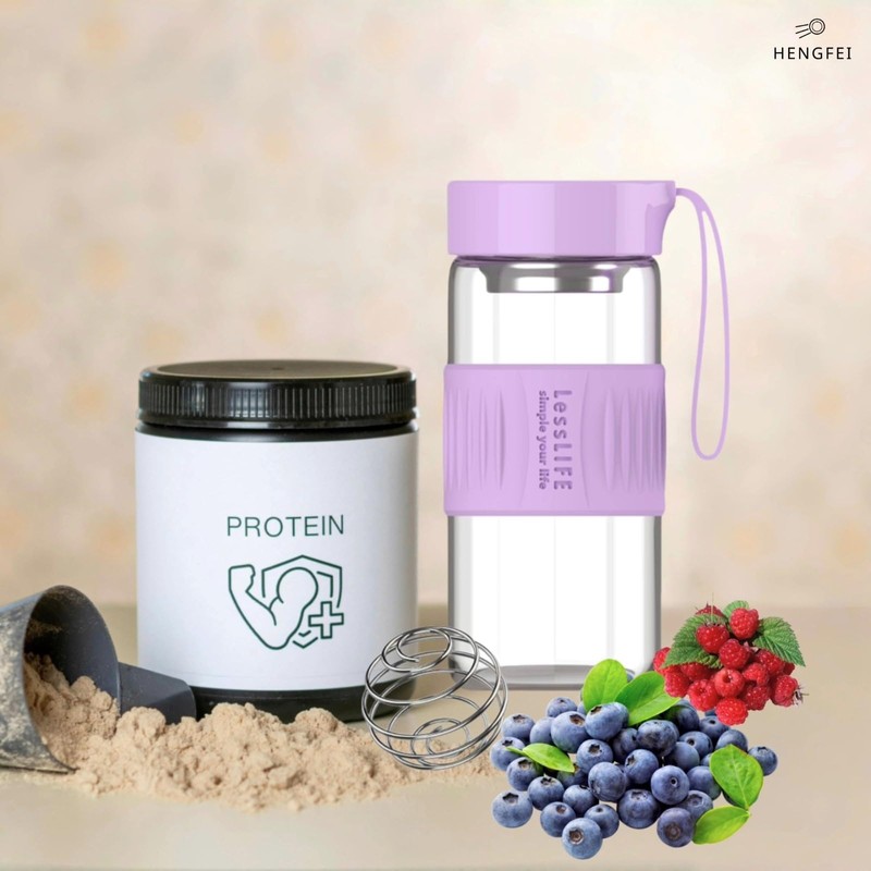 HENGFEI Glass Shaker Bottle for Protein Mixes,16oz Glass Shaker with
