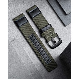 BINLUN Watch Band, Canvas Replacement Band, Quick Release Cloth Watch Strap Strap with Canvas and Leather Watch Strap Middle Part Genuine Leather, Highly Breathable, Watch Strap 0.7 inch (18 mm), 0.8